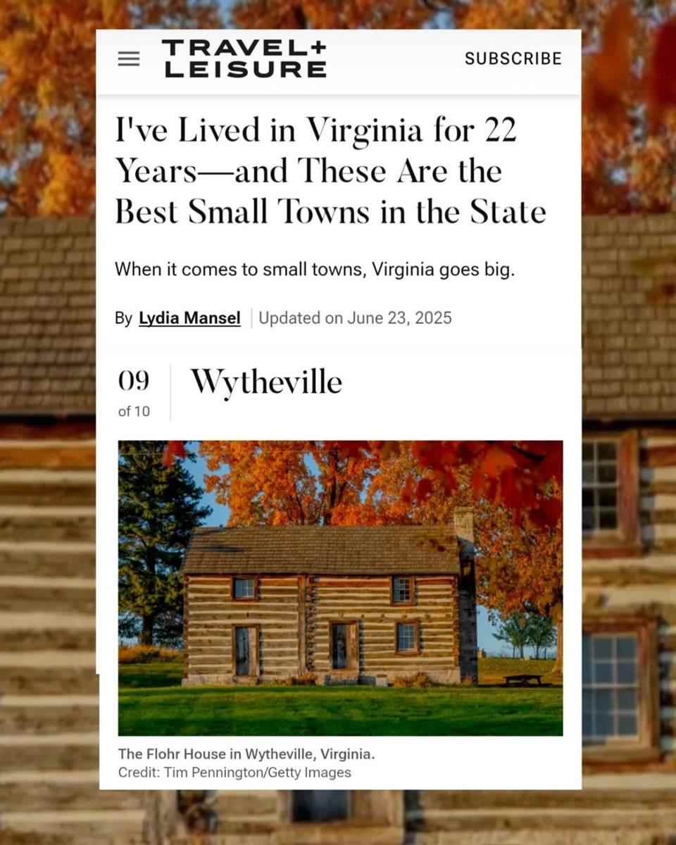 Wow, what an honor to be included on this list! Thanks @travelandleisure  #visitwytheville #thersonlyone  https://www.travelandleisure.com/small-towns-in-virginia-11759376