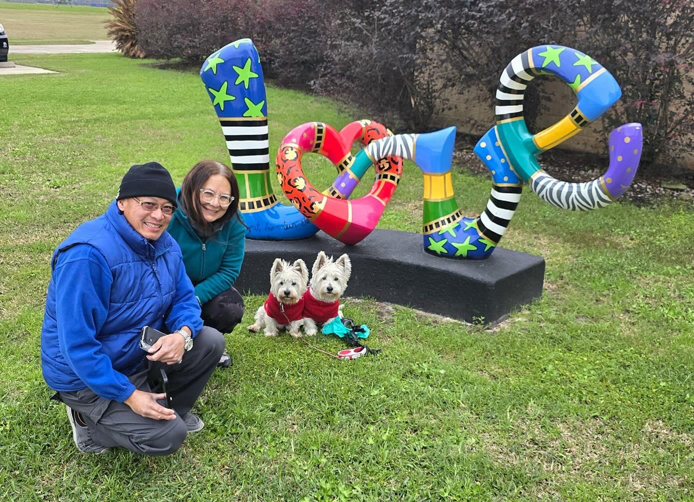 We had some special visitors stop by today—two adorable pups and their humans! They couldn’t resist snapping a picture in front of our love sign. Safe travels! 🐾  #explorejeffcotx #benjrogersregionalvisitorscenter #beaumonttx #dogs #visitors