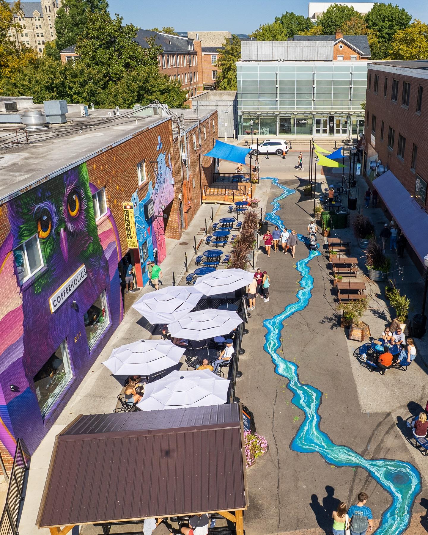 We love to see some local art, especially when it’s just steps from our office at QCowork in downtown Blacksburg!

Whether it’s Francesca Miller’s recent work that snakes through downtown with the “Drawing on Draper” project or Jon Murrill’s incredible owl mural in the pedestrian space, there’s no doubt that our town is working hard to spice things up downtown!