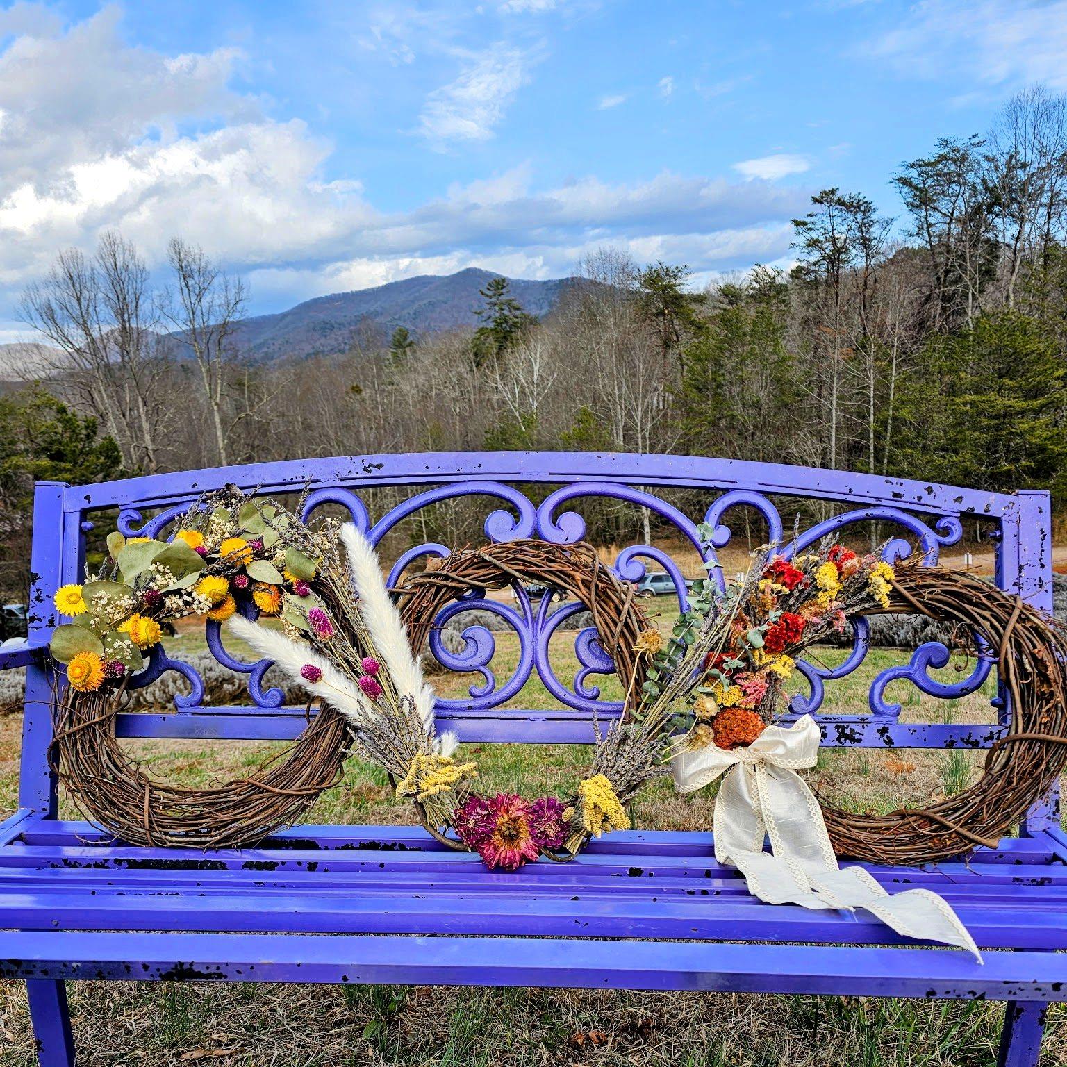 We're planning to add a new class for 2026; Make a Dried Flower Wreath. Here are a few examples of what you could make but your imagination is your only limit! Should we add this class both in the Spring and the Fall or one or the other only? Who's interested? Please share your opinions we want to know!