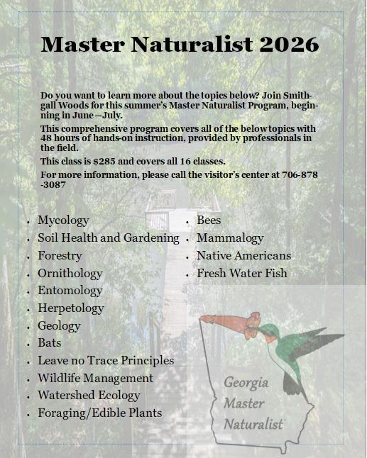 We're So Excited for another year of Ga Master Naturalist! 
For more information, please call 706-878-3087
#GaMasterNaturalist#GaStateParks