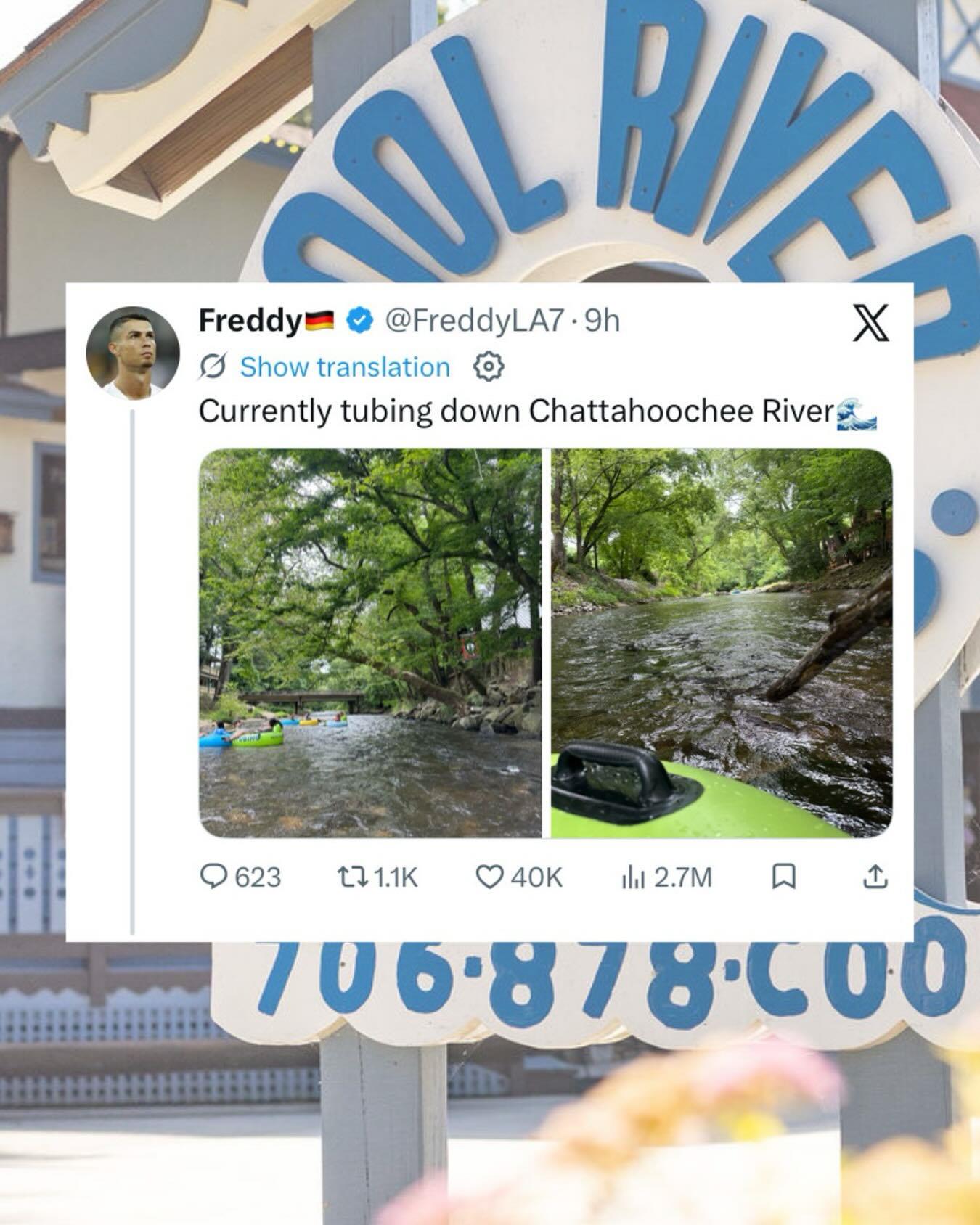 World Cup Bucket List ✅ 
Freddy made it to the river 🙌

We’re glad you enjoyed floating with Cool River, Freddy! Enjoy the rest of your trip and the games. 

#coolrivertubing 
#worldcup 
#fifaworldcup 
#atl 
#helenga