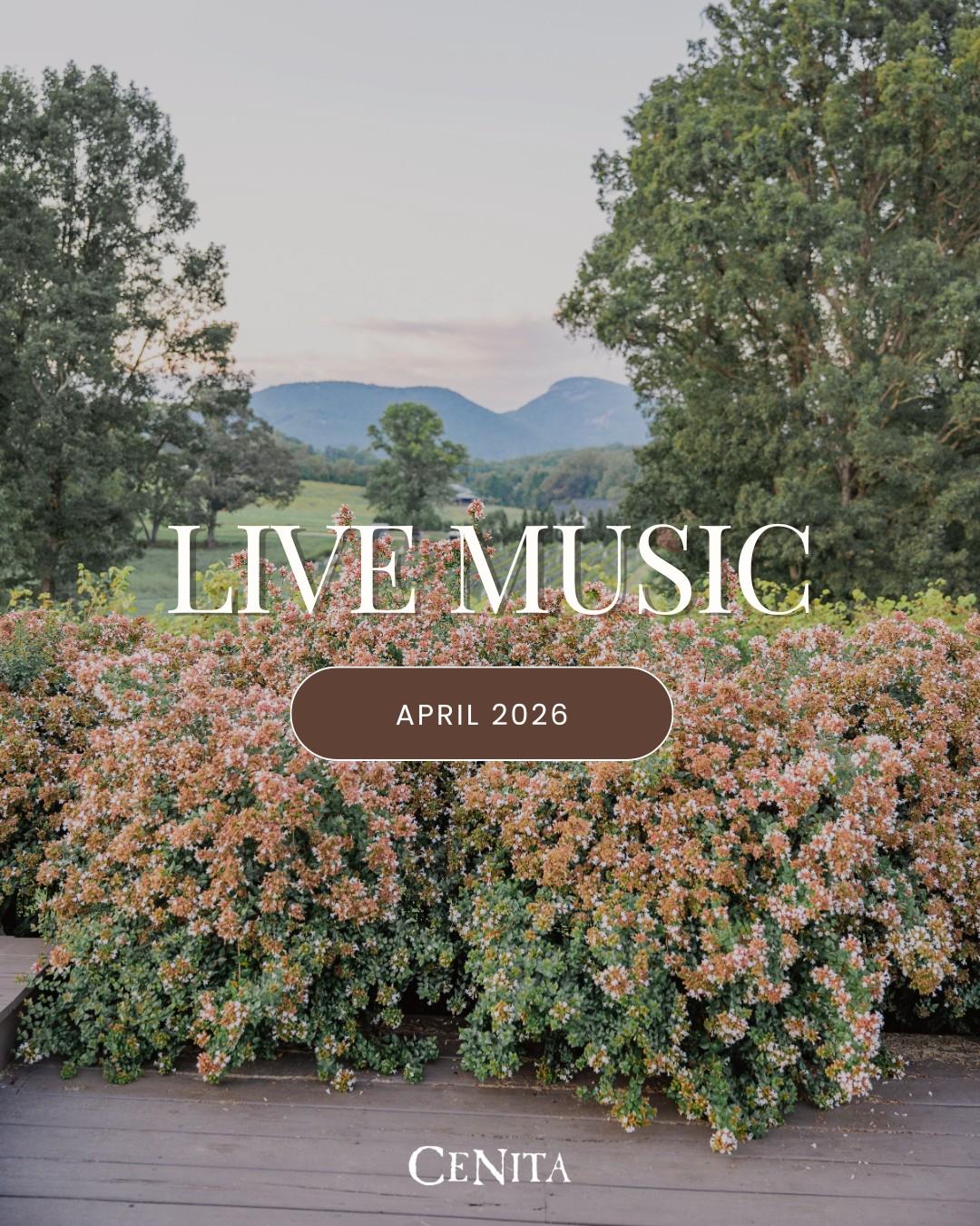 🎵 APRIL LIVE MUSIC LINEUP 🎵
Fridays & Saturdays: 5-8pm | Sundays: 4-7pm

Fri 4/3 - Kelsey & Lisa | Sat 4/4 - Tina & Rich | Sun 4/5 - Mat Fried

Fri 4/10 - Ronny Jones | Sat 4/11 - Cashe | Sun 4/12 - Bob Thomason

Fri 4/17 - Teddy Baker | Sat 4/18 - Jayce Johnson | Sun 4/19 - Jeff Fitzpatrick

Fri 4/24 - Matt Spinks | Sat 4/25 - Rahh | Sun 4/26 - Cashe

🍕 FOOD TRUCKS EVERY SAT & SUN!
Rotating: Hibachi on Wheels, EJ's North GA, Voo Doo Daddy's Seafood, Alpine Pizza & Smoking Axle

🎨 SPECIAL EVENTS:
Paint & Sip - Thurs 4/23, 6-8pm
Mahjong Nights - Every 2nd & 4th Monday, 6pm
Tickets for special events: cenitavineyards.com/events

Save this! See ya at CeNita! 🍷