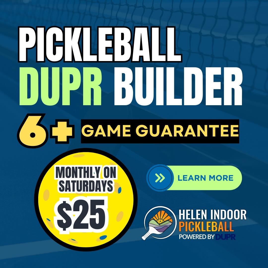Our next DUPR Builder is May 9th. Ladies from 2-4:30, Men from 5-7:30 at Helen Indoor Pickleball. Come on up and make a day of it in Helen building your DUPR and enjoying our cute Alpine village. Sign ups here, or Court Reserve: https://www.helenindoorpickleball.com/dupr-builder