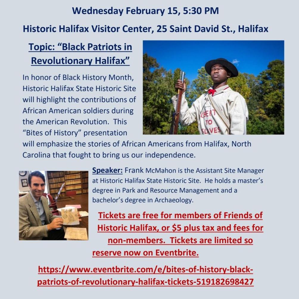 Feb 15: In honor of Black History Month, @historichalifaxnc will highlight the contributions of African American soldiers during the American Revolution. 
Event info: Link in bio
.
#DiscoverHalifaxNC #VisitNC #VisitHalifaxNC #BlackHistoryMonth