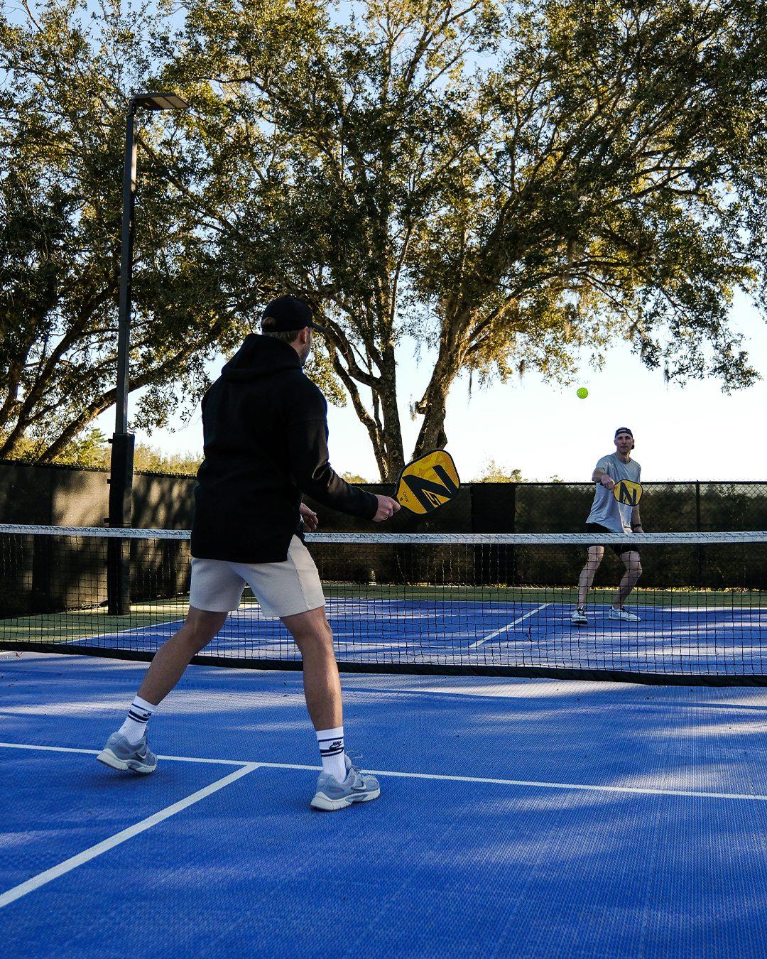 Our new racquet courts are open and ready for play!

Courts are available on a first-come, first-served basis and do not require reservations. 

Tennis and pickleball equipment are both available for rent through the Front Desk.