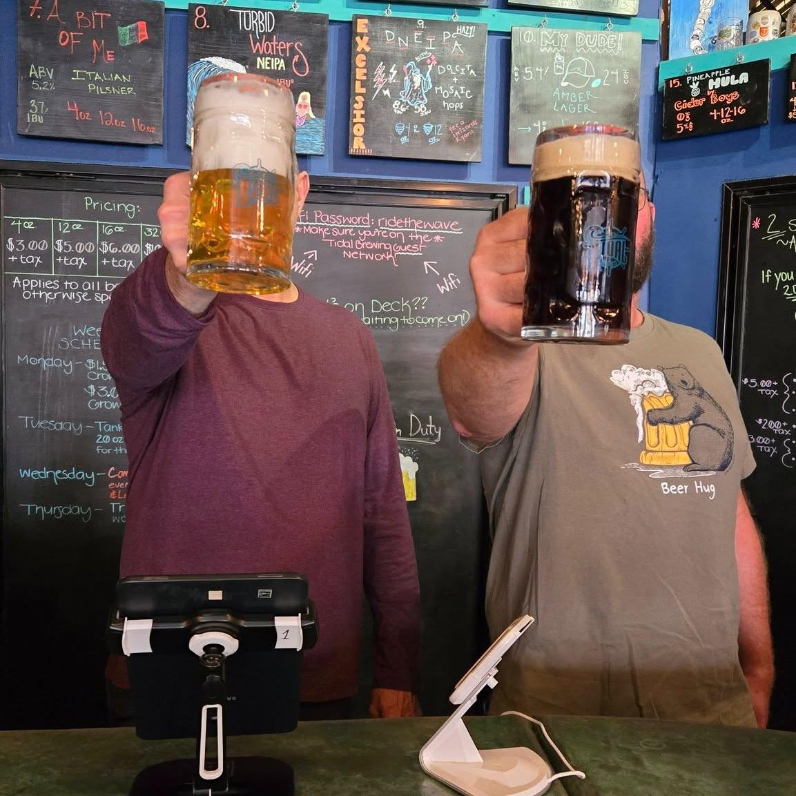 Swipe for a surprise!
.
Today we are welcoming two of our Tide Pool members and regulars, Chris and Eric, for a shift behind our bar.
.
These guys are always dropping hints about Tidal being their dream side hustle job - well today they are living out their dream while we take our staff out for our annual holiday party! All tips earned today will be donated to humanerescuenc per Chris and Eric’s wishes. Please be good to these two while they are mastering the art of bartending today!
.
We’ve got our first food truck Sunday of 2026 happening from 12-6 pm with none other than the Kielbasa Bus and football on the projector all afternoon! Prosit 🍻