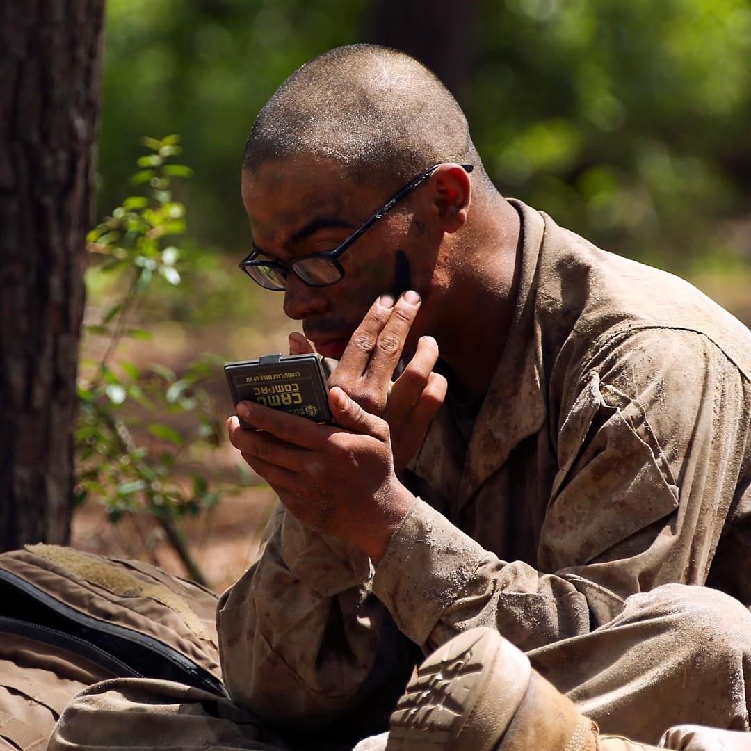 It’s Called Concealer 
A recruit with Alpha Company, 1st Recruit Training Battalion, applies camouflage paint to his face during the company’s Crucible aboard mcrdparrisisland. The 54-hour long culminating event finalizes the transformation from recruit to Marine. (U.S. Marine Corps photo by Lance Cpl. Samuel Fletcher)

#USMC #Marines #Military #ParrisIsland